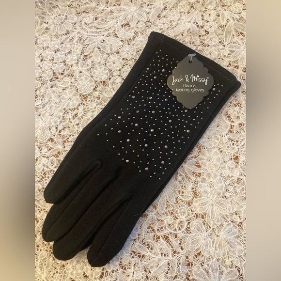 COPY - NWT EMBELLISHED Gloves Jack & Missy fleece lined texting gloves BLACK FA… - Picture 1 of 10